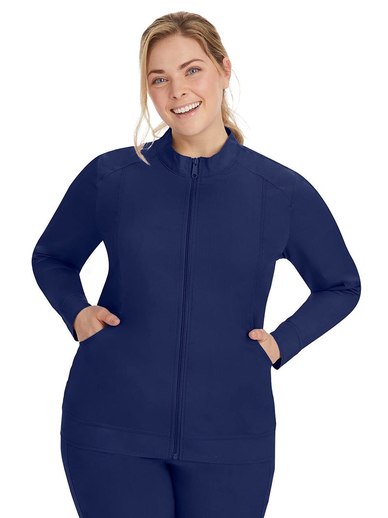 Healing Hands Women's Scrub Jacket, Zip-Up Front with 2-Way Stretch Comfort & Big Kangaroo Pockets 5038, Medium, Navy - Image 1