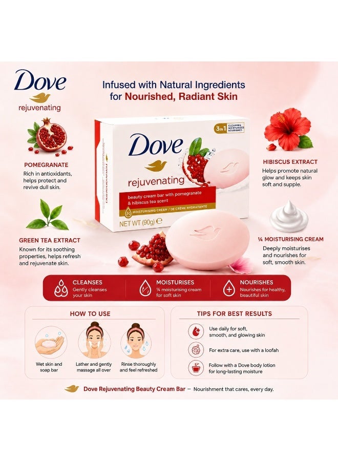Dove Bundle Soap Saver Exfoliating Pouch with Dove Rejuvenating Soap Bars (Pomegranate & Hibiscus Tea) 90g - 4PC - Image 3