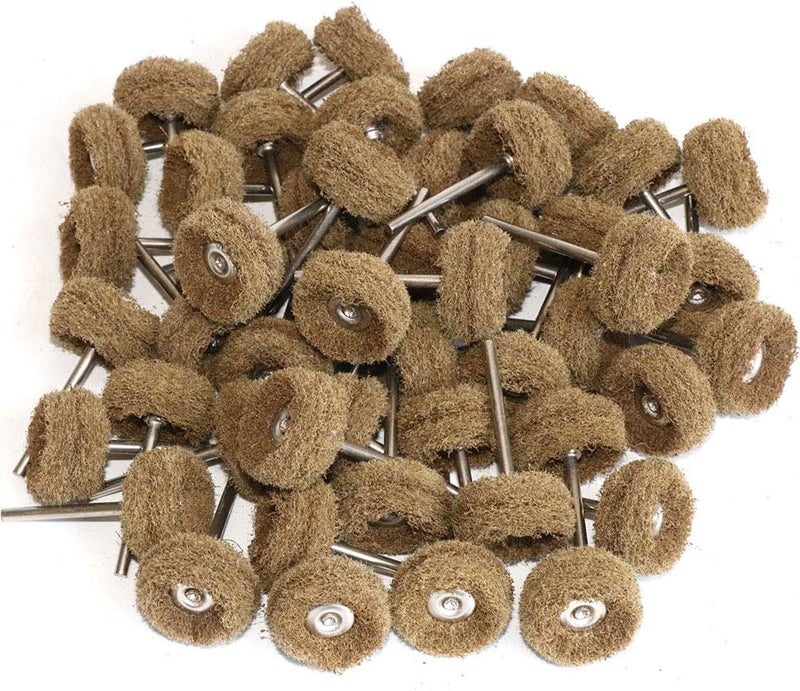 FPPO Abrasive Buffing Polishing Wheel Set for Rotary Tool,Removal of Rust Deburring on Metal Surface with 3mm Mandrel,Mini scouring pad Brush Polishing kit(grit 120 Brown 50pcs) - Image 1