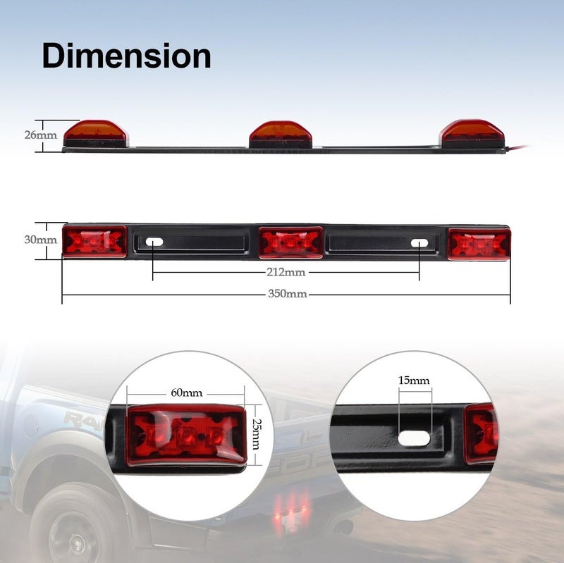 Partsam Red Clearance ID BAR Marker Light 3 Light 9 LED Trailer Sealed Stainless Steel, [DOT Approved] Sealed 3-Light Truck and Trailer Identification LED Light Bar Red Led Strip w/Black Base - Image 4