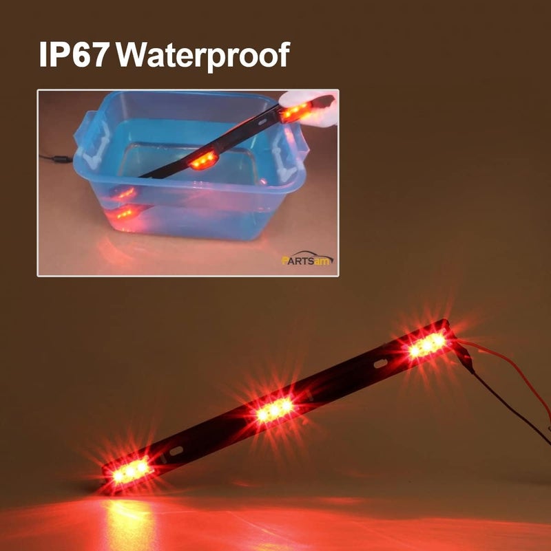 Partsam Red Clearance ID BAR Marker Light 3 Light 9 LED Trailer Sealed Stainless Steel, [DOT Approved] Sealed 3-Light Truck and Trailer Identification LED Light Bar Red Led Strip w/Black Base - Image 5