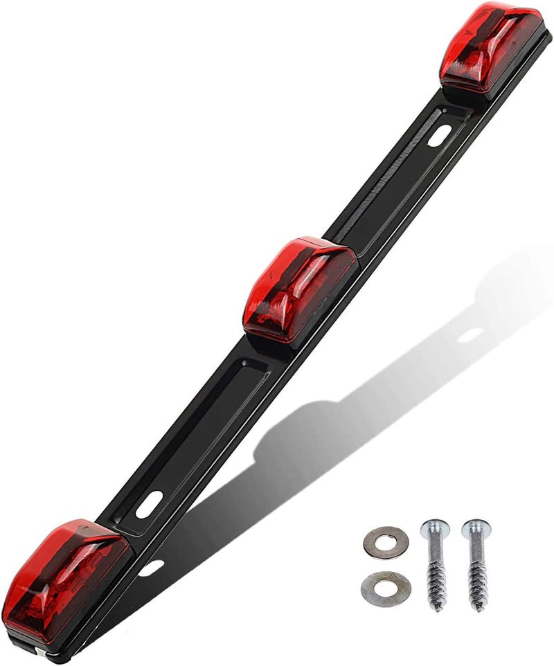 Partsam Red Clearance ID BAR Marker Light 3 Light 9 LED Trailer Sealed Stainless Steel, [DOT Approved] Sealed 3-Light Truck and Trailer Identification LED Light Bar Red Led Strip w/Black Base - Image 1