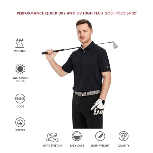 M MAELREG Mens Pique Polo Shirts Short Sleeve Performance Moisture Wicking Quick Dry Casual Golf Shirts for Men Black - Image 5