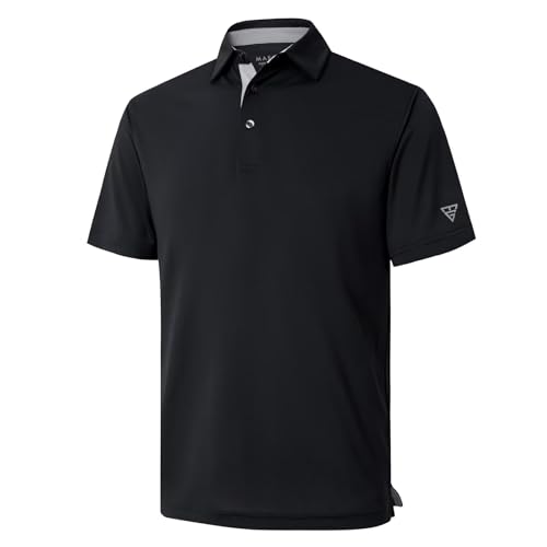 M MAELREG Mens Pique Polo Shirts Short Sleeve Performance Moisture Wicking Quick Dry Casual Golf Shirts for Men Black - Image 1