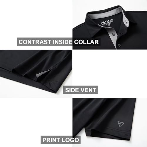 M MAELREG Mens Pique Polo Shirts Short Sleeve Performance Moisture Wicking Quick Dry Casual Golf Shirts for Men Black - Image 4