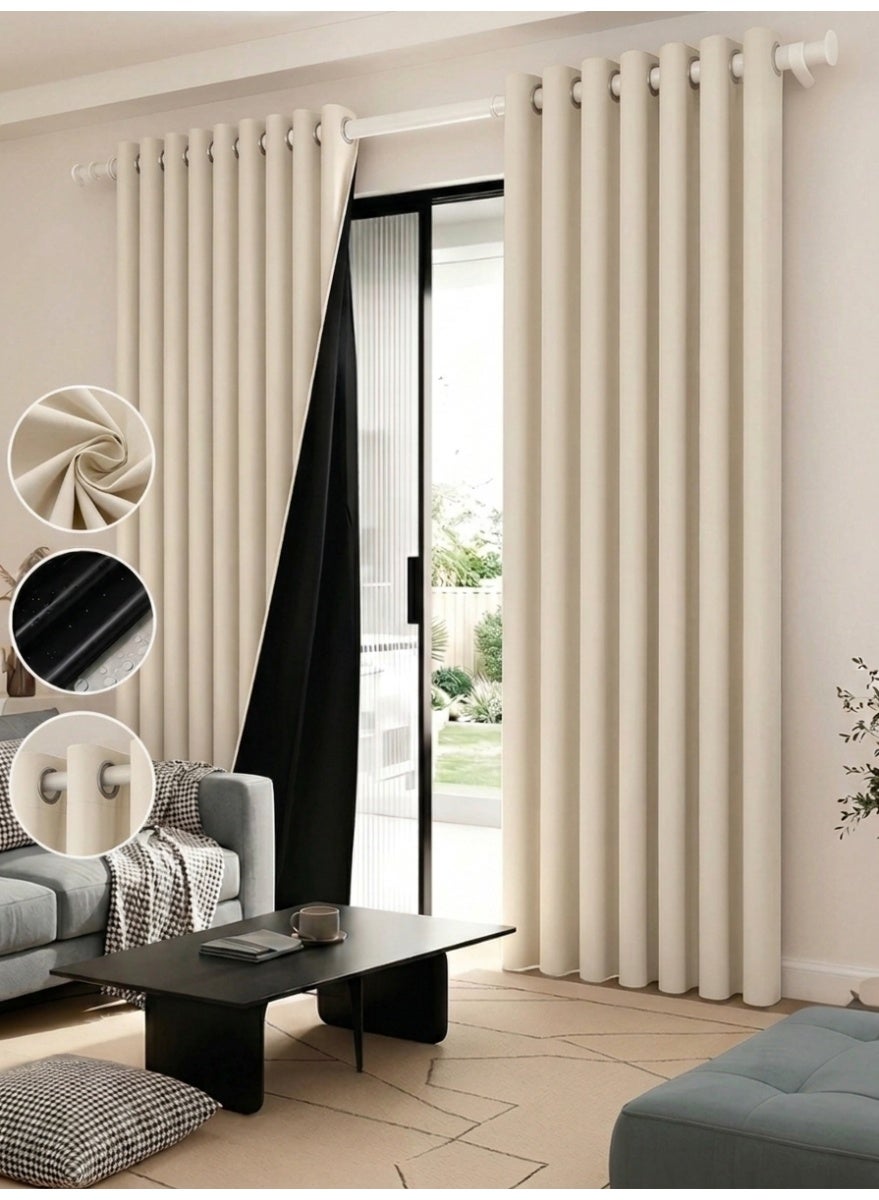 HAYALUX 2 Panels Blackout Curtains for Bedroom, Thermal Insulated Room Darkening Curtains, Grommet Light Blocking Blackout Drapes for Living Room (Beige,140*220cm)
