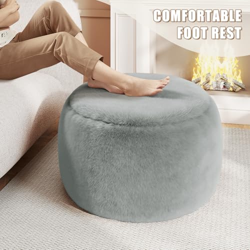 Gericco Round Pouf Ottoman Foot Rest, 29 X 18Inch Floor Poufs Footstool, A Round Modern Foam Filled Foot Stool for Living Room, Home, Nursery, Dorm (Grey, 29Inch) - Image 4