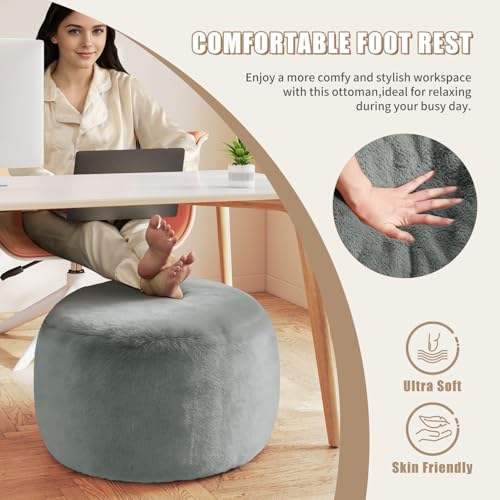 Gericco Round Pouf Ottoman Foot Rest, 29 X 18Inch Floor Poufs Footstool, A Round Modern Foam Filled Foot Stool for Living Room, Home, Nursery, Dorm (Grey, 29Inch) - Image 5