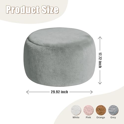 Gericco Round Pouf Ottoman Foot Rest, 29 X 18Inch Floor Poufs Footstool, A Round Modern Foam Filled Foot Stool for Living Room, Home, Nursery, Dorm (Grey, 29Inch) - Image 2