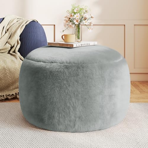 Gericco Round Pouf Ottoman Foot Rest, 29 X 18Inch Floor Poufs Footstool, A Round Modern Foam Filled Foot Stool for Living Room, Home, Nursery, Dorm (Grey, 29Inch) - Image 1