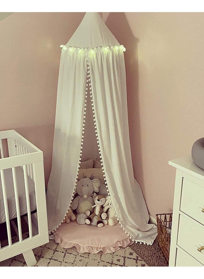 LOAOL Kids Bed Canopy With Pom Pom Cotton Canopy For Crib Baby Girl Netting Cover Canopy Crib Curtain Reading Nook Hanging Tent Nursery Play Game Castle House Decoration (White Pompom) - Image 4