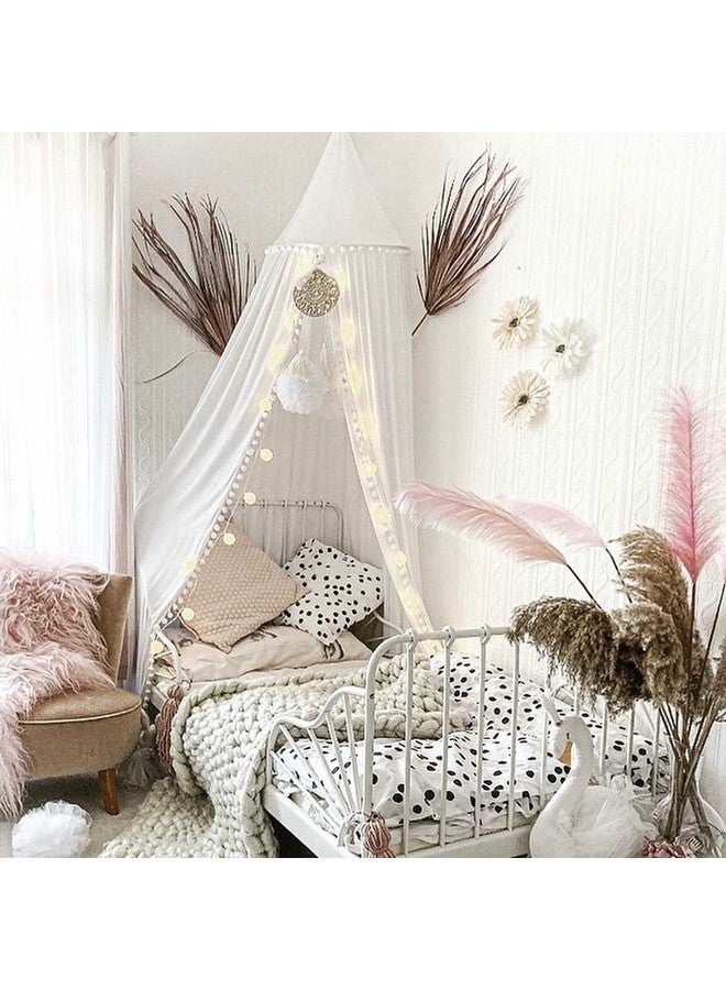 LOAOL Kids Bed Canopy With Pom Pom Cotton Canopy For Crib Baby Girl Netting Cover Canopy Crib Curtain Reading Nook Hanging Tent Nursery Play Game Castle House Decoration (White Pompom) - Image 3