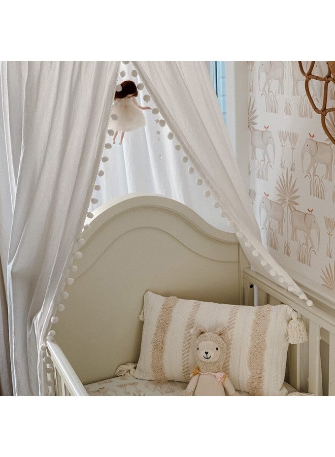 LOAOL Kids Bed Canopy With Pom Pom Cotton Canopy For Crib Baby Girl Netting Cover Canopy Crib Curtain Reading Nook Hanging Tent Nursery Play Game Castle House Decoration (White Pompom) - Image 5