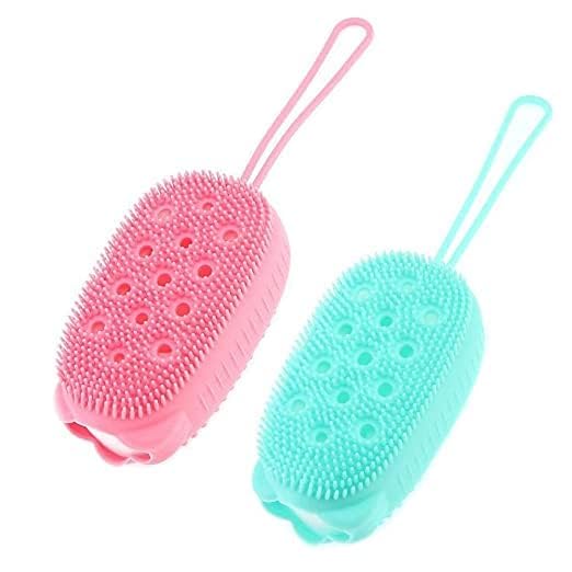 Kitchsy Bath Body Brush Silicone body scrubber Soft Bath Body Brush with Shampoo Dispenser - Skin Massage shower brush for men women kids unisex (Multicolor) (1PCS) - Image 3