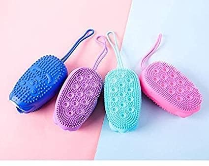 Kitchsy Bath Body Brush Silicone body scrubber Soft Bath Body Brush with Shampoo Dispenser - Skin Massage shower brush for men women kids unisex (Multicolor) (1PCS) - Image 5