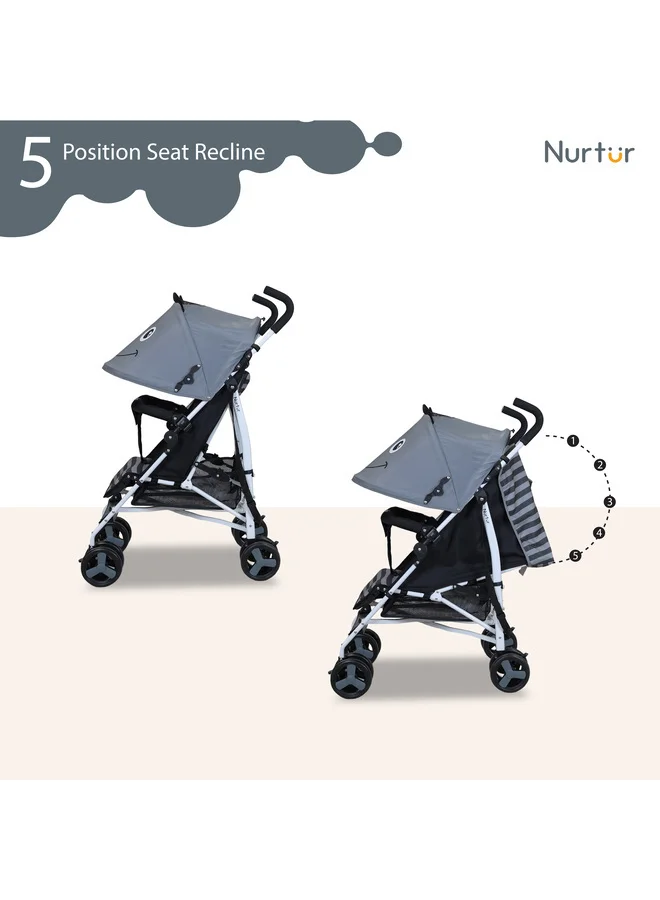 Nurtur Luca Character Baby/Kids Lightweight Stroller 0 36 Months, Storage Basket, Detachable Bumper, 5 Point Safety Harness, Compact Design with shoulder strap Grey