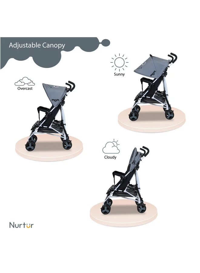 Nurtur Luca Character Baby/Kids Lightweight Stroller 0 36 Months, Storage Basket, Detachable Bumper, 5 Point Safety Harness, Compact Design with shoulder strap Grey