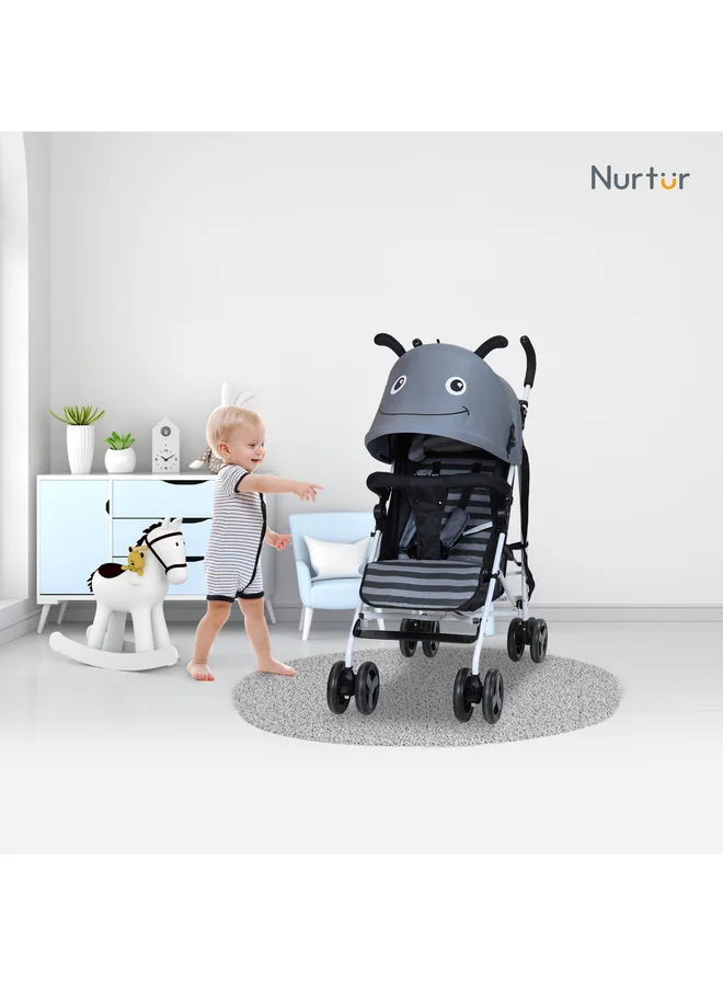 Nurtur Luca Character Baby/Kids Lightweight Stroller 0 36 Months, Storage Basket, Detachable Bumper, 5 Point Safety Harness, Compact Design with shoulder strap Grey