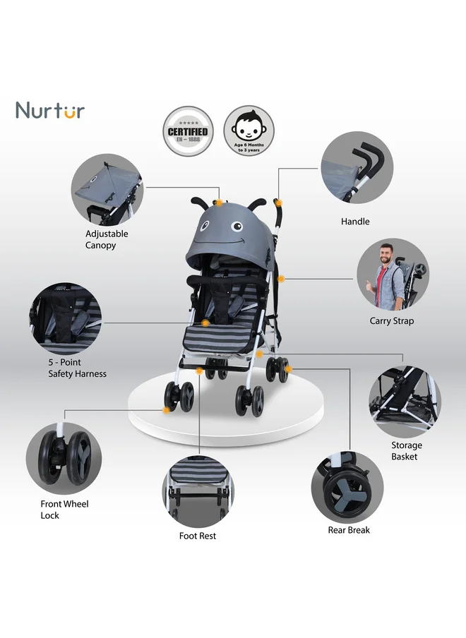 Nurtur Luca Bee Lightweight Stroller 0 To 36 Months storage Basket Detachable Bumper 5 Point Safety Harness