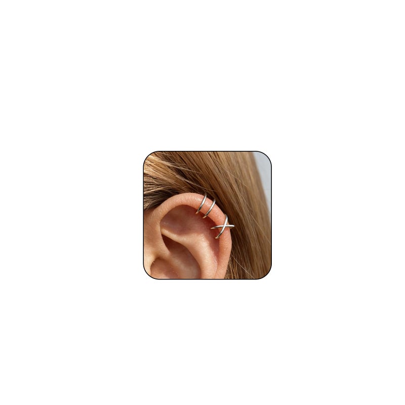 Ear Cuffs Non Piercing Earrings Ear Cuff Hoop Huggie Non Pierced Fake Earrings Trendy Clip on Cartilage for Women(Silver,4pcs)