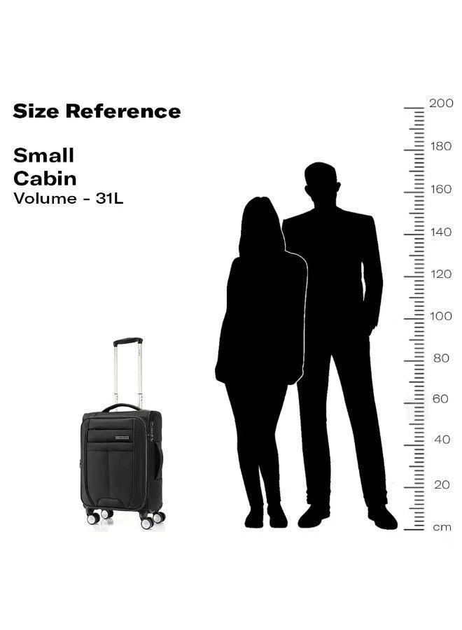 Samsonite black synch suitcase cabin size 57 cm, 4 spinner wheels, 100% polyester, black|spacious interior|expandable|wet pouch|tsa lock|inner mesh pocket - 3 years international warranty  | Best Price UAE