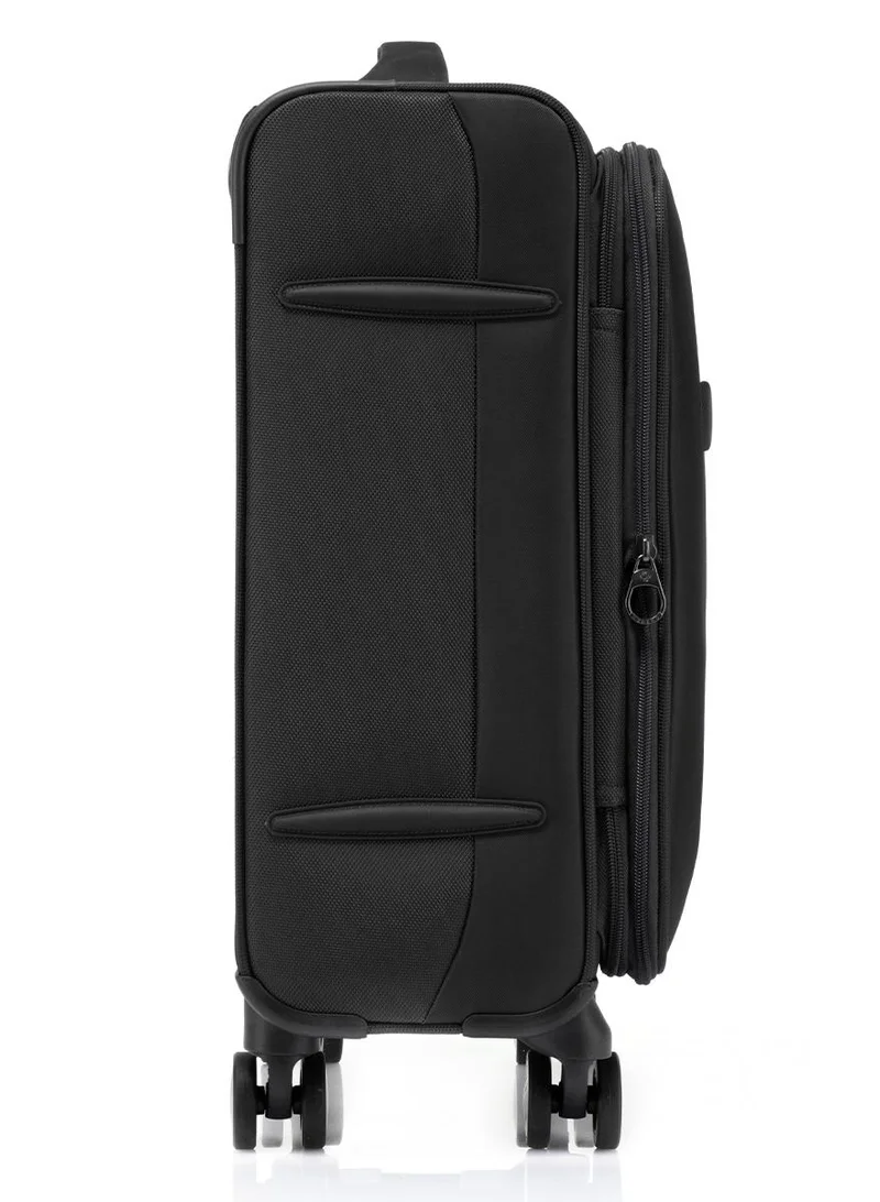 Samsonite black synch suitcase cabin size 57 cm, 4 spinner wheels, 100% polyester, black|spacious interior|expandable|wet pouch|tsa lock|inner mesh pocket - 3 years international warranty  | Best Price UAE