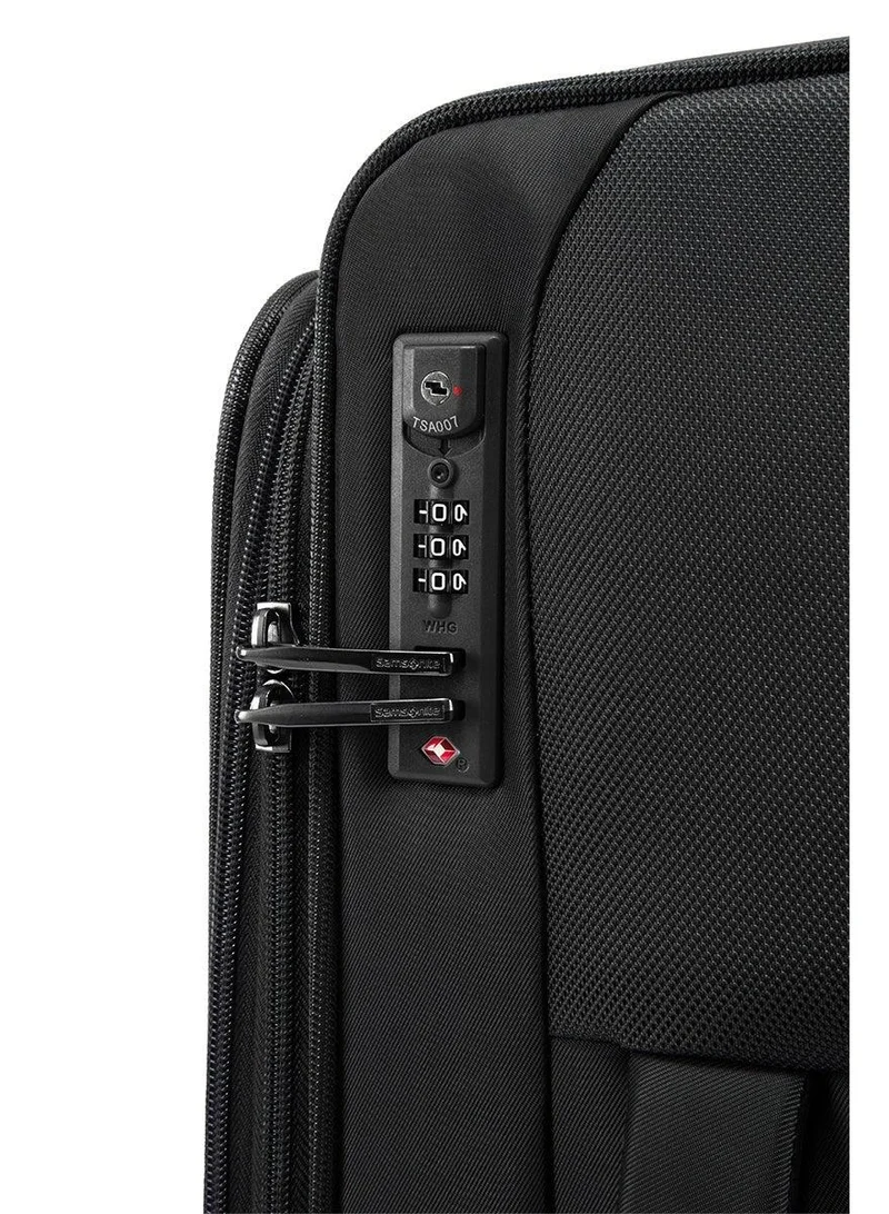 Samsonite black synch suitcase cabin size 57 cm, 4 spinner wheels, 100% polyester, black|spacious interior|expandable|wet pouch|tsa lock|inner mesh pocket - 3 years international warranty  | Best Price UAE