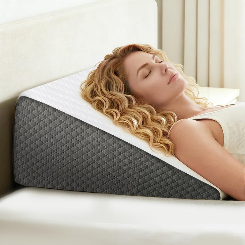 OAISZ Wedge Pillow for Sleep Apnea, Bed Wedge Pillow for Headboard, Headboard Triangle Pillow Wedge for Acid Reflux, After Surgery, Snoring, Cooling Memory Foam Top, Removable Cover, 24x24x12Inch - Image 1