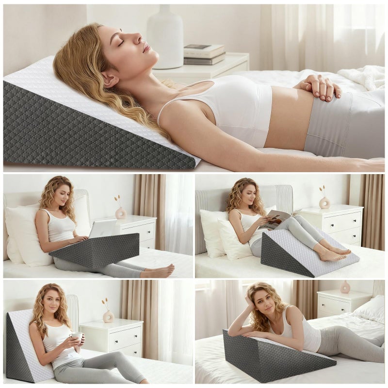 OAISZ Wedge Pillow for Sleep Apnea, Bed Wedge Pillow for Headboard, Headboard Triangle Pillow Wedge for Acid Reflux, After Surgery, Snoring, Cooling Memory Foam Top, Removable Cover, 24x24x12Inch - Image 5