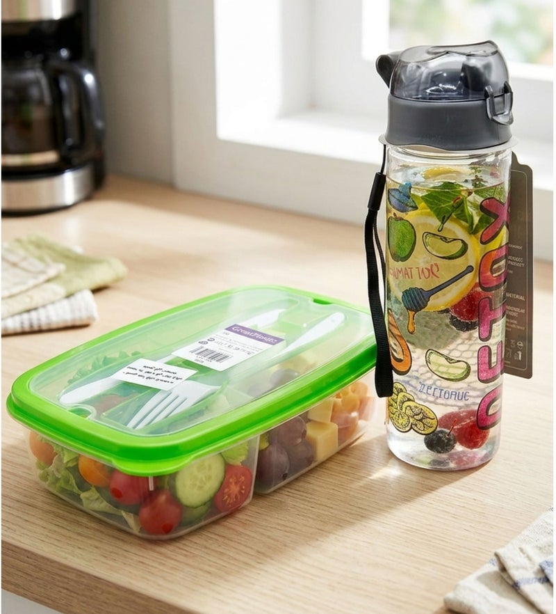QLUX Complete Set Including a Divided Food Container with a Water Bottle and Lunchbox Set for Work and School - Image 1