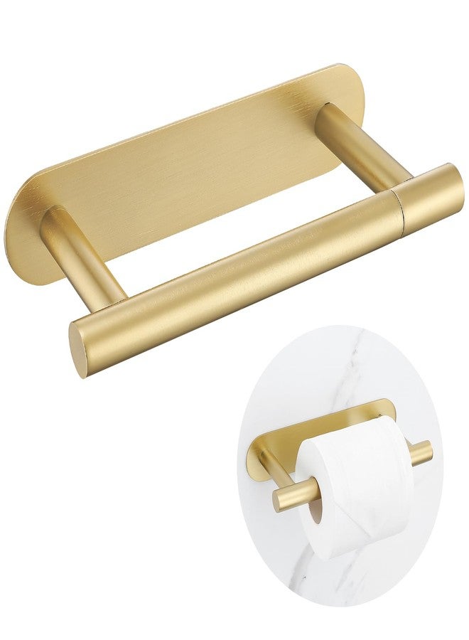 soaez Self Adhesive Brushed Gold Toilet Paper Holder, SUS304 Stainless Steel Toilet Roll Holder, Double Base Paper Towel Holder Wall Mount No Drilling for Bathroom, Kitchen, Washroom - Image 1