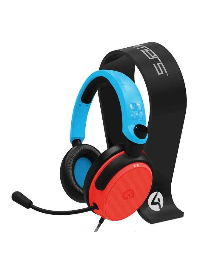 4Gamers C6-100 Wired Gaming Headset with Stand - Neon Blue & Red - Image 4