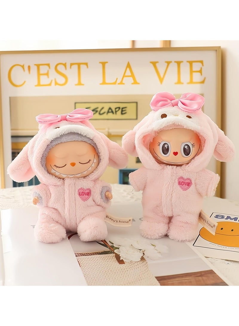 Dominy Plush Doll Clothes for Labubu, Fashion Labubu Clothes Set for 17cm Labubu, Cute Exquisite Accessories for Labubu Collection (Pink-02) - Image 3