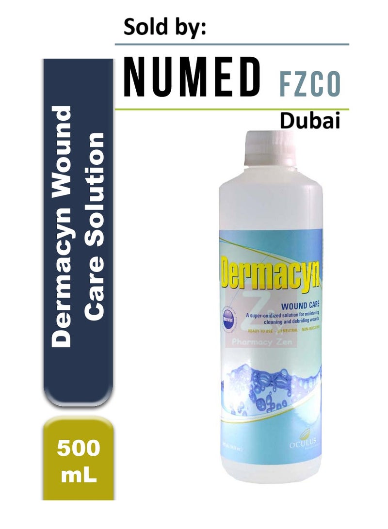 Dermacyn Wound Care Solution 500 mL - A super oxidized solution for moistening, cleaning and debriding wounds - Ready to use, pH Neutral, Non-irritating - Image 1