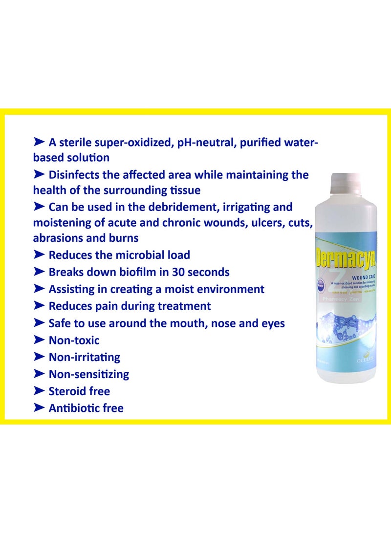 Dermacyn Wound Care Solution 500 mL - A super oxidized solution for moistening, cleaning and debriding wounds - Ready to use, pH Neutral, Non-irritating - Image 3