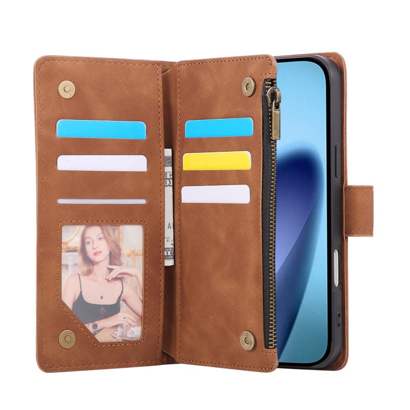 erorex For iPhone 17 Pro Multifunctional Multi-Card Wallet Phone Leather Case(Brown) - Image 4