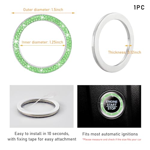 Kewucn Bling Crystal Double Rhinestone Car Engine Start Decoration Ring, Sparkling Push Start Button Sticker, Key Ignition & Knob Ring Decoration, Bling Car Interior Accessory (Light Green) - Image 2