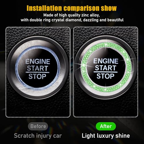Kewucn Bling Crystal Double Rhinestone Car Engine Start Decoration Ring, Sparkling Push Start Button Sticker, Key Ignition & Knob Ring Decoration, Bling Car Interior Accessory (Light Green) - Image 3
