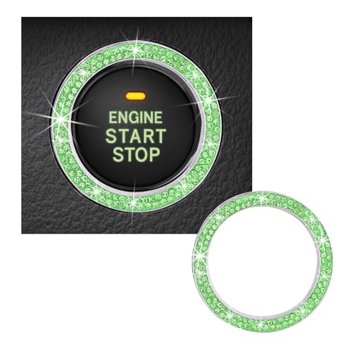 Kewucn Bling Crystal Double Rhinestone Car Engine Start Decoration Ring, Sparkling Push Start Button Sticker, Key Ignition & Knob Ring Decoration, Bling Car Interior Accessory (Light Green) - Image 1