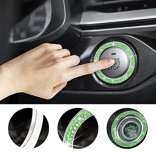 Kewucn Bling Crystal Double Rhinestone Car Engine Start Decoration Ring, Sparkling Push Start Button Sticker, Key Ignition & Knob Ring Decoration, Bling Car Interior Accessory (Light Green) - Image 4