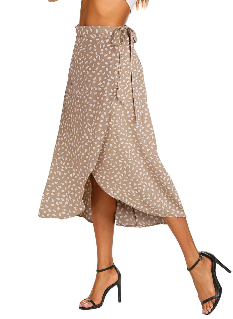 Newchoice Long Skirts for Women Summer Boho Printed Adjustable High Low Flowy Skirt (M,Floral9) - Image 2
