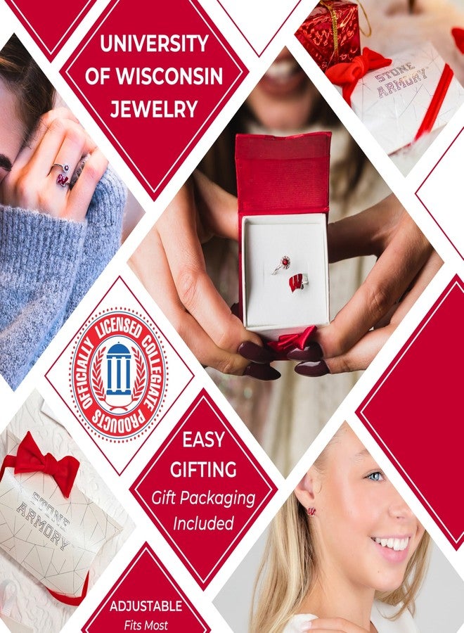 Stone Armory UW Badgers University of Wisconsin Gifts - Wisconsin Badgers Womens Ring with Crystals - Hypoallergenic and Adjustable Sizes 5-12 - Wisconsin Badgers Womens Apparel - Image 3