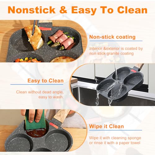 AHFLRITO 4-Cup Egg Pan Nonstick, Healthy Aluminum Omelette Pan, Breakfast Omelette Skillet for Fried Eggs Cooker, Pancakes, Suitable for Gas Stove & Induction Cookware - Image 5