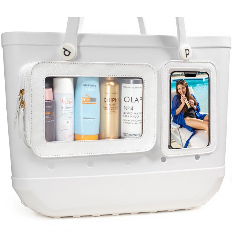 LETGO Clear Insert Bag for Bogg Bag Accessories - 2 Packs Leather Zipper Insert Pouch for Bogg Tote Travel Makeup Clean Toiletry Handbag Organizer Cosmetic Divider Storage Inner Pouch (Beige) - Image 2