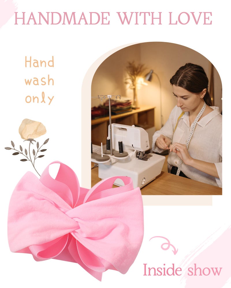 doboi 6PCS Baby Girl Bows Big Baby Headbands Ribbon Bow Nylon Headbands Hair Accessories Baby Bows for Baby Girls Infant Newborn Toddler-PINK - Image 4