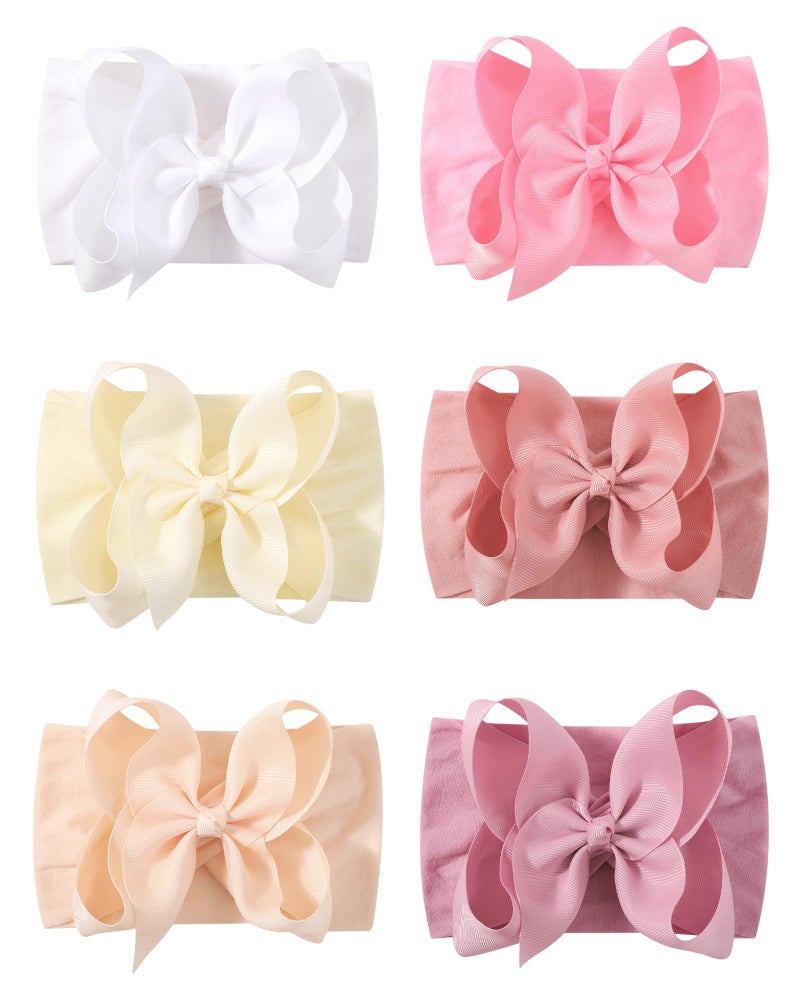 doboi 6PCS Baby Girl Bows Big Baby Headbands Ribbon Bow Nylon Headbands Hair Accessories Baby Bows for Baby Girls Infant Newborn Toddler-PINK - Image 1