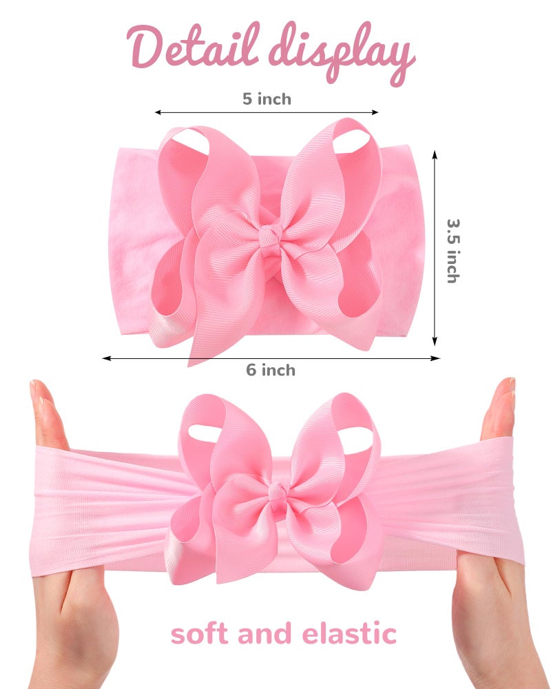 doboi 6PCS Baby Girl Bows Big Baby Headbands Ribbon Bow Nylon Headbands Hair Accessories Baby Bows for Baby Girls Infant Newborn Toddler-PINK - Image 2
