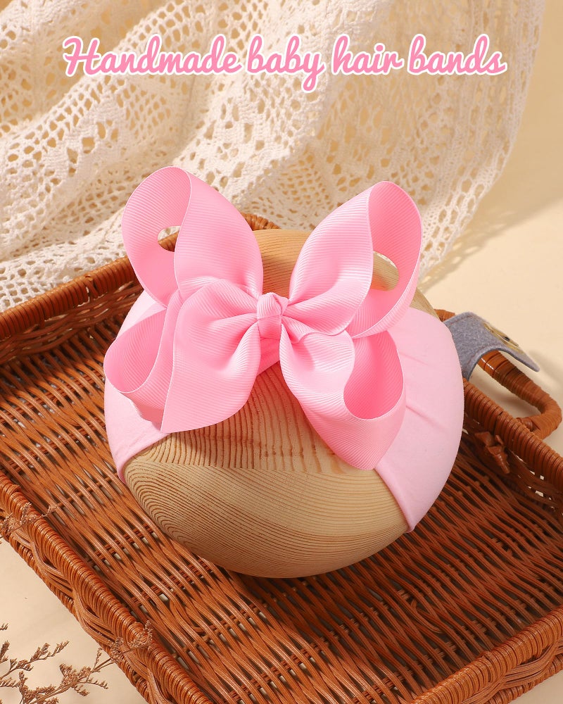 doboi 6PCS Baby Girl Bows Big Baby Headbands Ribbon Bow Nylon Headbands Hair Accessories Baby Bows for Baby Girls Infant Newborn Toddler-PINK - Image 3