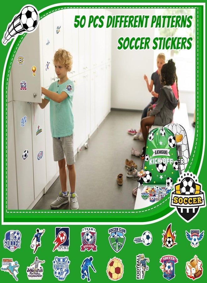 Grneric 110 Pcs Soccer Party Favors Drawstring Bags with Keychains Silicone Bracelets Stickers Soccer Goodie Bags Gift Bags for Sports Birthday Party Supplies Soccer Themed - Image 5