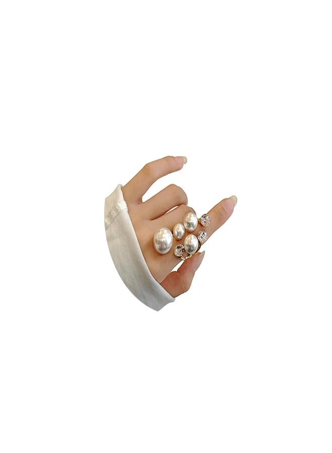 Aktully Vintage Pearl Ring for Women Cluster Rings Stacking Promise Pearl Rings Adjustable Open Pearls Finger Ring Trendy Personality Pearls Statement Jewelry for Women (A) - Image 1